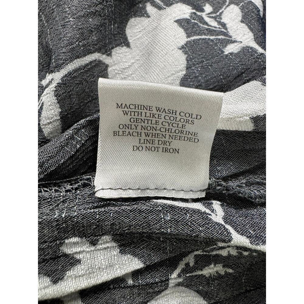 Fred David Large Womens Blouse Gray White Floral V Neck 3/4 Sleeve - Picture 5 of 9